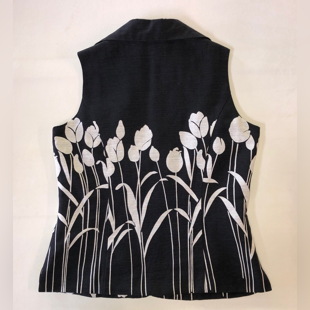 Silk SAINT TROPEZ WEST Lined Sleeveless Blouse Black Eggshell (S) - Picture 14 of 14